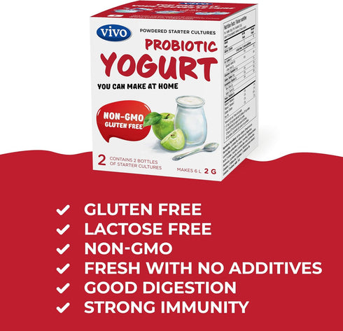 VIVO Probiotic Yogurt Starter, Natural (5 boxes, 10 Bottles) Makes up to 30 quarts of yogurt