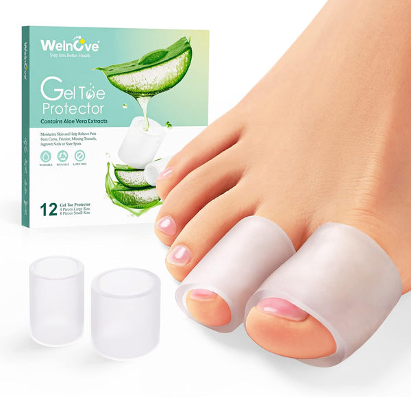 Welnove Toe Protectors – 12-Pack Aloe Vera Infused Silicone Toe Sleeve Covers for Pain Relief
