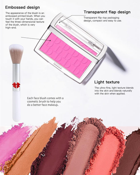 Powder Blush Palette, Matte Makeup Blush for Cheeks, Lightweight High Impact Buildable Color, Long-lasting Cherry