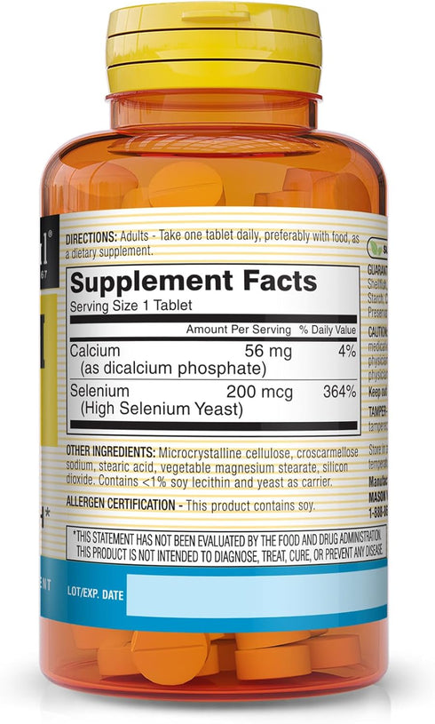 Mason Natural Selenium 200 mcg - Antioxidant Supplement for Immune Support & Prostate Health, Essential Trace Mineral, 60 Tablets (Pack of 3)