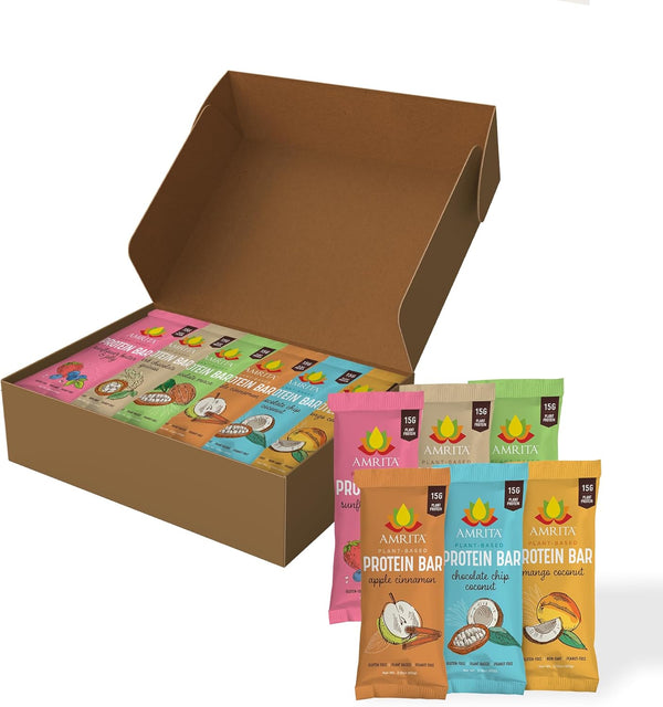 Amrita Nut Free Vegan Protein Bars Variety Pack (12 Bars, 6 Flavors)