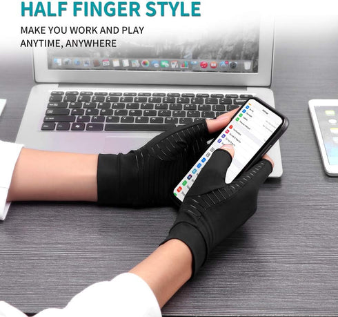 Copper Arthritis Gloves for Women Men, Fingerless Breathable & Moisture Wicking Compression Gloves for Joint Support