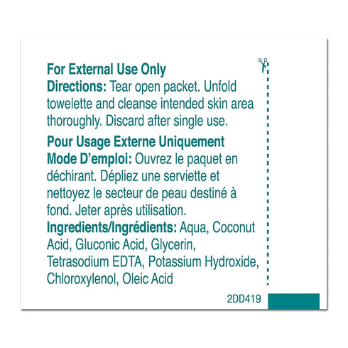 PDI D41900 Castile Soap Towelette, 7.7"x5", Individually Wrapped, 100/bx