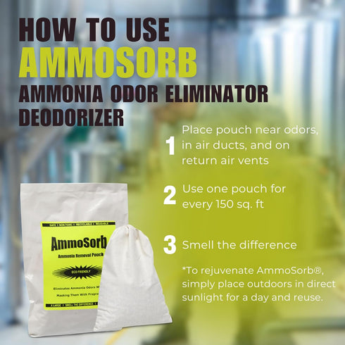 Reusable Ammonia Odor Eliminator Deodorizer Pouch, Treats 150 Sq. Ft.