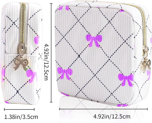 Teircno Period Bag for Women - Cute Corduroy Sanitary Napkin Storage Bag with Bow Design | Period Pouch for Daily Use
