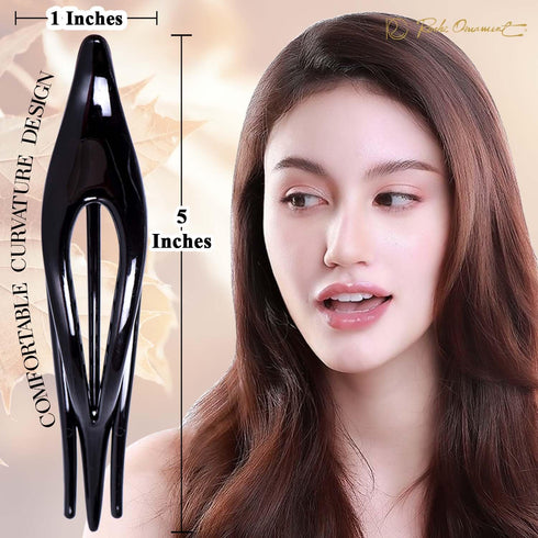 RC ROCHE ORNAMENT 6 Pcs Women's Thin Curved Eyelet Side Slide Hair Clips, Medium Black and White