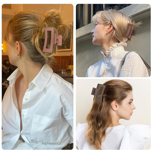 Sisiaipu 3.5 Inch Medium Hair Claw Clips, 6 Pack Square Rectangle Clips for Women Hair Accessories