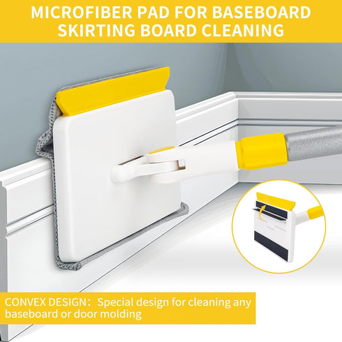 KeFanta Baseboard Cleaner Tool with Handle, 55" Extendable Mop with 4 Reusable Pads for Cleaning Walls & Floors