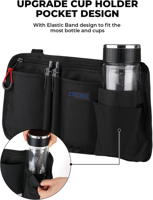 ZHCHG Wheelchair Side Bag with Cup Holder, Wheelchair Armrest Pouch Accessories for Walker, Rollator, Electric Scooter
