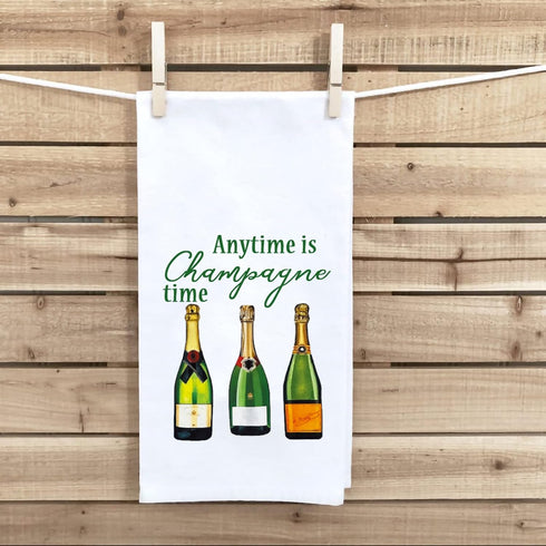 PXTIDY Champagne Dish Towel, Engagement Gift or Housewarming Party Tea Towel, Anytime Is Champagne Time