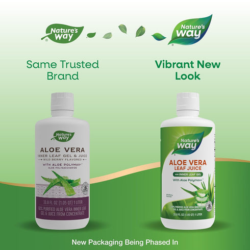 Nature's Way 33.8 Oz (Packaging Aloe Vera Leaf Juice and Inner Leaf Gel, with Aloe Polymax+, Certified for Aloe Content