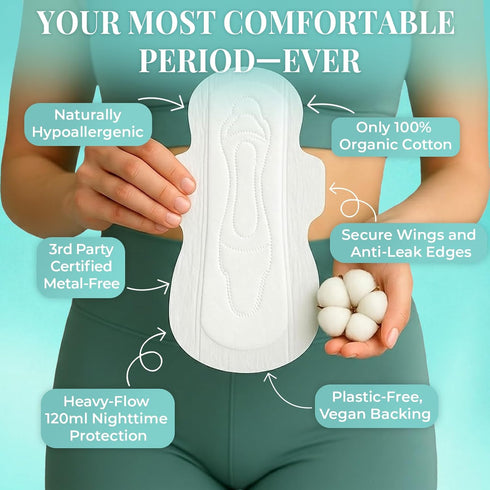 Pack 42 100% 42 Count Tampon Tribe Organic Cotton Pads for Women Variety | Absorbent Period Pads with Wings | Organic