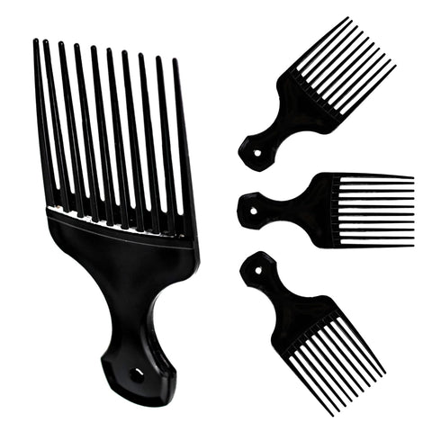 Plastic Hair Pick Comb, Wide Tooth Afro Lift Picks, Pack of 4 Combs for Styling and Detangling