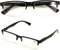 2 Pairs Rectangular Half Rim Reading Glasses, Simple Classic Reader, Black, 1.50