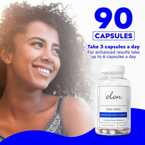 Elon Skin Anew with Hydrolyzed Collagen & Hyaluronic Acid - Antioxidants for Hydrating & Anti Aging Skin Health (90