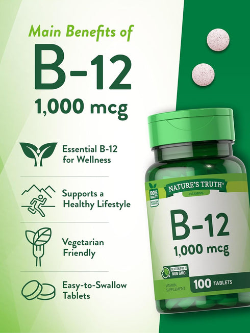 Nature's Truth B12 Vitamin 1000 mcg | 100 Tablets | Non-GMO & Gluten Free Supplement