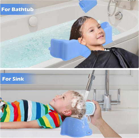Jhua Portable Hair Washing Station for Kids Sink Bathtub Hair Washing Basin, Silicone Tear-Free Shampoo Bowl Wash Basin