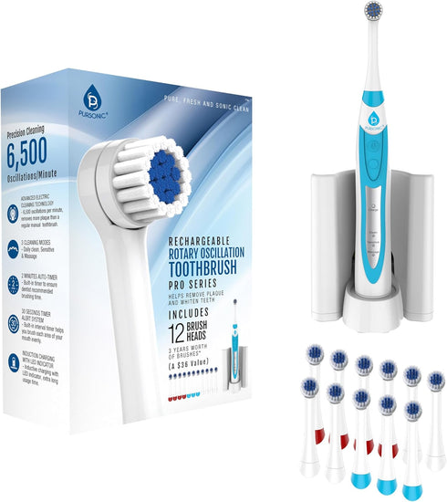 Pursonic S330 Deluxe Electric Toothbrush - Ultra Whitening Oscillating Rechargeable Toothbrush with Dock Charger & 12