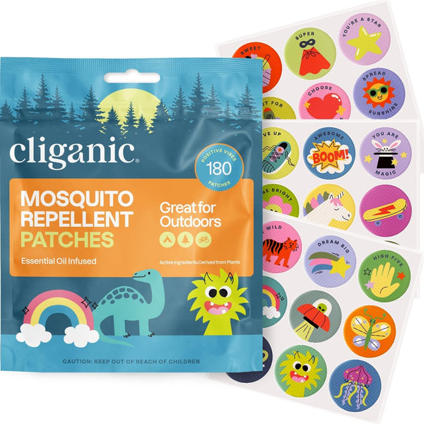 Cliganic Mosquito Repellent Stickers, 180 Pack Natural DEET-Free Patches for Kids, Essential Oil Infused