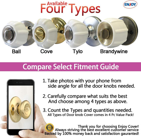 Enjoy Cover Door Knob Cover Grips, Non-Slip Arthritis & Senior Living Aids, 4 Pack (White, Cove)