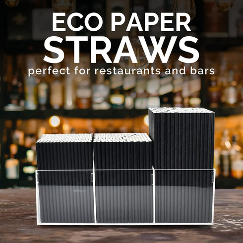 Paper Cocktail Straws 5 inch - 500 ct. Biodegradable Small Black Drinking Straws for Restaurant, Bar, Food Services