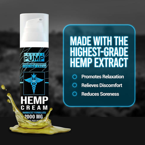 Hemp Cream for Maximum Strength Support - 2000MG Cooling Muscle Body Cream for Discomfort Relief, Natural Formula, 2.1oz