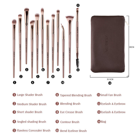 Z'OREYA Eye Makeup Brushes, 12 Pcs Professional Brush Set with Carrying Bag, Champagne Gold