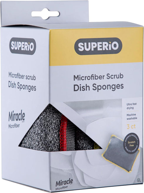 Miracle Microfiber Scrubbing Sponge, Extra Scrubbing Power Kitchen Sponge, 9-Pack by Superio, Super Absorbent