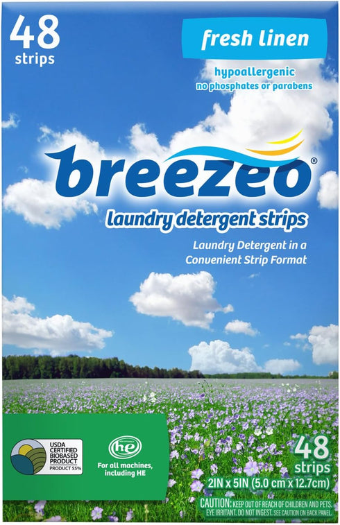 Laundry Detergent Strips, 48 Strips - Fresh Linen Scent - Convenient Alternative to Pods, Liquids, Powders