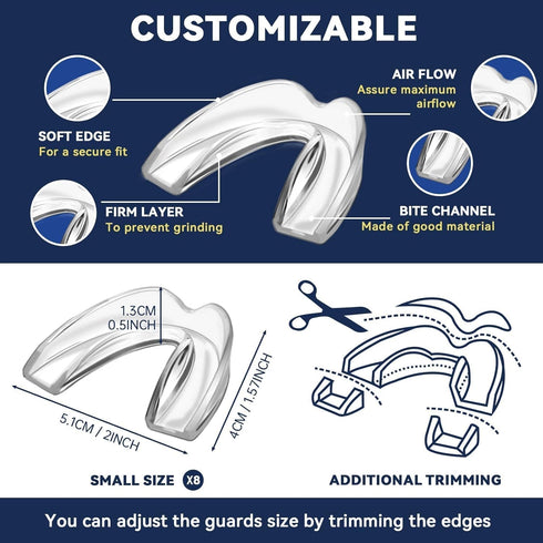 Kids Mouth Guard for Teeth Grinding, Pack of 8, Comfortable Custom Dental Guard, Moldable Night Guards for Clenching