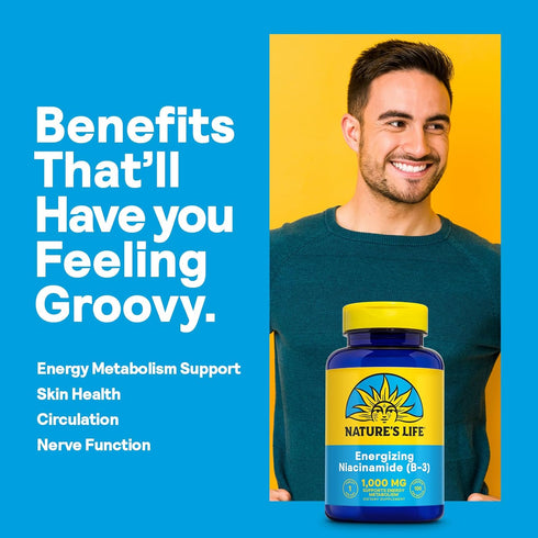 Nature's Life Energizing Niacinamide | 1000mg Vitamin B3 | 100 Tablets | High Potency, No Flush Niacin Supplement