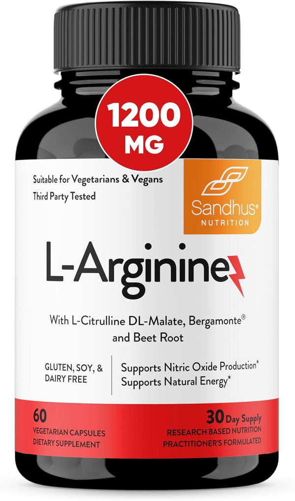 Sandhu's L-Arginine with Nitric Oxide Precursor | 30 Days Supply | Workout Supplement | Supports Blood Flow & Vascular