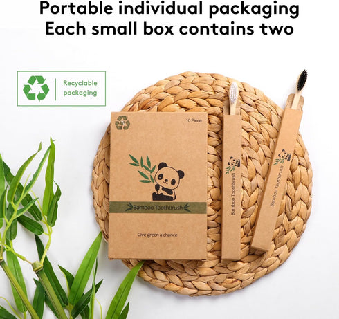Virgin Forest Bamboo Toothbrush, 10 Count, Soft Bristle for Adults, Eco-Friendly Natural Wooden Toothbrushes