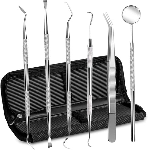 Dental Hygiene Tool Set, Stainless Steel Dental Pick and Tweezers, Gum Floss, Tooth Scraper for Personal Oral Care &