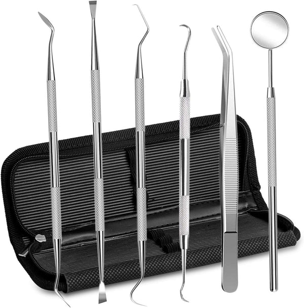 Dental Hygiene Tool Set, Stainless Steel Dental Pick and Tweezers, Gum Floss, Tooth Scraper for Personal Oral Care &