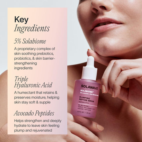 Plumping Peptide Lifting Serum with Triple Hyaluronic Acid, Probiotics, Avocado Vegan Peptides - 1 FL OZ