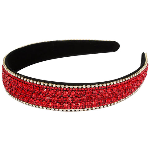 Wecoe Rhinestone Headband for Women Girls, Red Bling Sparkly Crystal Diamond Hair Accessories for Holiday Prom Gift