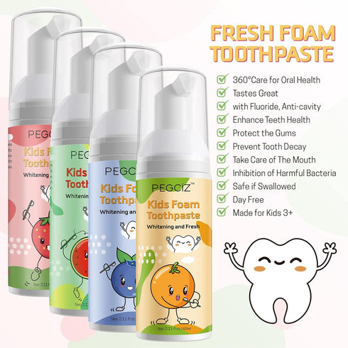 Foam Toothpaste for Kids with Fruit Flavor, Toddler Foam Toothpaste for U Shaped Toothbrush, 4 Pack