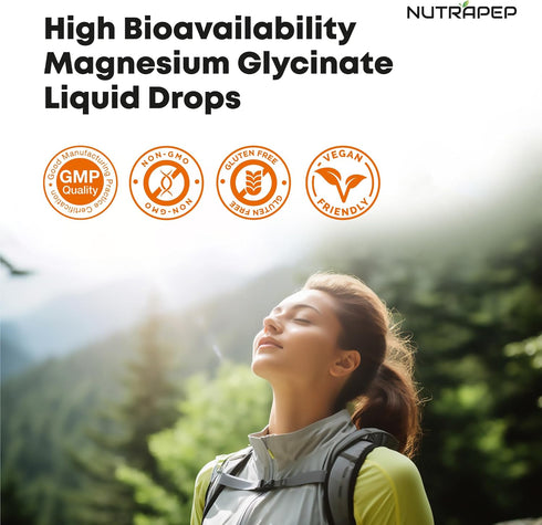 NutraPep 500mg B6 Liquid Magnesium Glycinate Drops Supplement - Cortisol Complex with L-Theanine Ashwagandha Vitamin