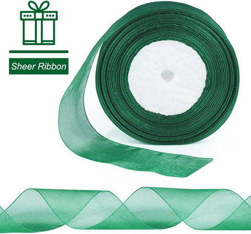 Green Sheer Ribbon, 50 Yards 1-1/2 inch Wide Shimmer Organza Ribbon for Gift Wrapping and Christmas Decoration