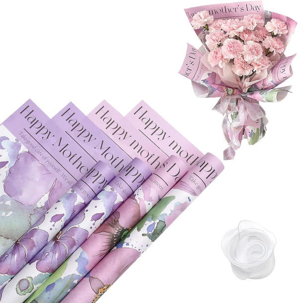 HYSSINOWRAP 20 Sheets Mother's Day Gift Paper, DIY Crafts, Gift Packaging Size 11.8 * 19.7 Inch (Purple)