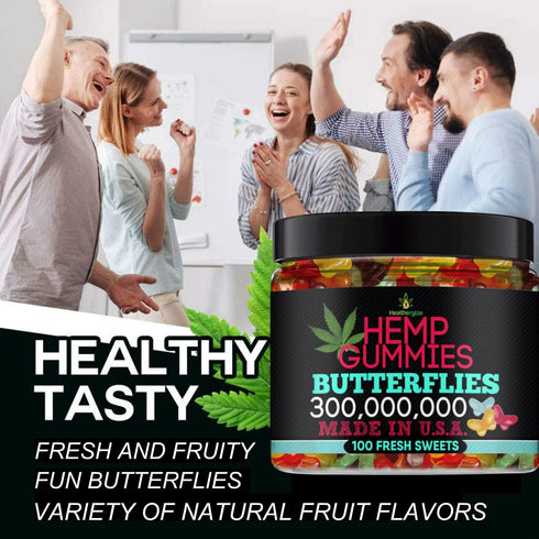 Hemp Gummies Premium - Delicious Butterflies Gummy Bears, Natural Candy for Peace and Relaxation, 100 Count