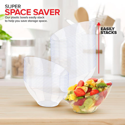 6oz Clear Plastic Serving Bowls, 8 Pack Small Disposable Candy Dishes for Chips, Snacks, Parties, Bridal Shower