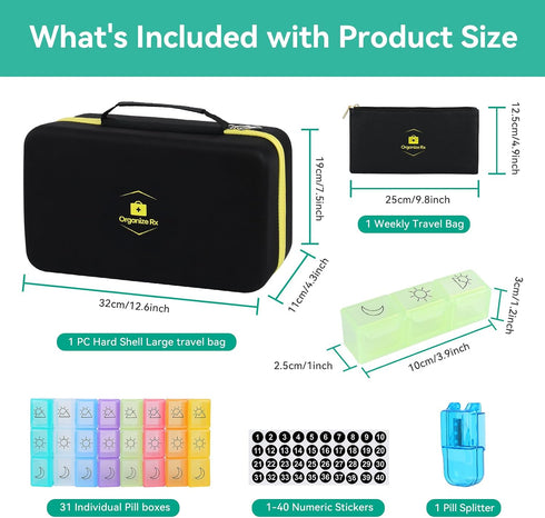 Organize Rx 3 Lockable Monthly Pill Organizer Times a Day, One Month Pill Box with Child Lock, Weekly Travel Bag