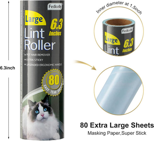 Fedicelly Extra Sticky Lint Rollers for Pet Hair, 6.3 inches Wider with 320 Sheets Large Lint Remover Brush