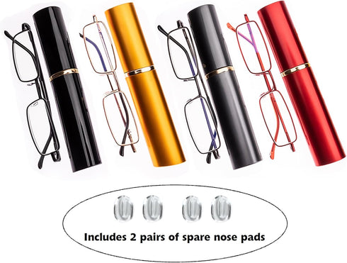 Slim Pocket Blue Light Blocking Reading Glasses with Mini Lightweight Readers and Pen Clip Case