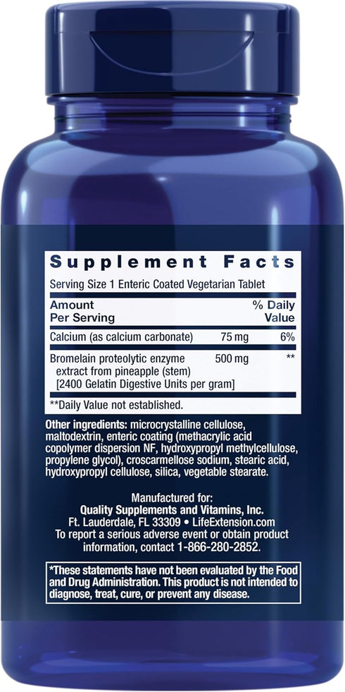 Life Extension Specially-Coated Bromelain – Bromelain Proteolytic Enzyme Extract from Pineapple Supplement for Joint Health – Gluten-Free, Non-GMO, Vegetarian – 60 Enteric-Coated Tablets