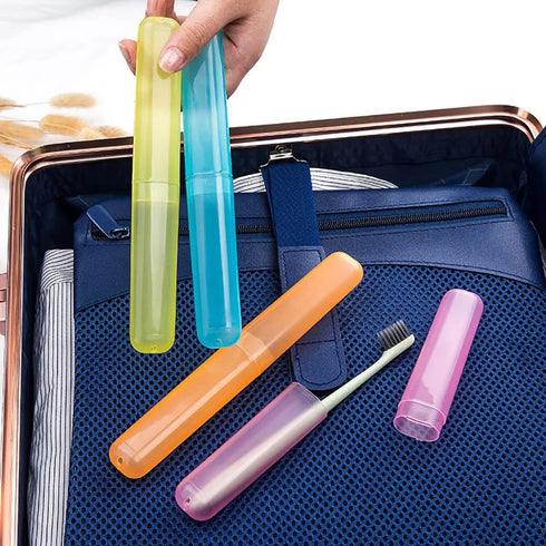 Blue Plastic Toothbrush Case, Portable Travel Storage Box with Dust-Proof Cover and Air Hole