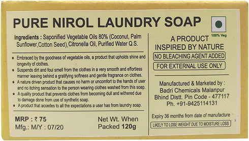 Wellspring Handmade Nirol Natural Washing Laundry Soap Bar - Pack of 3 | Veg, Organic, Chemical Free, Sensitive Skin