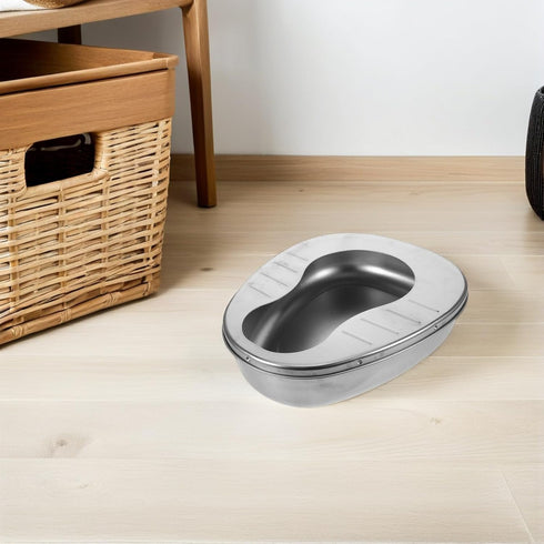 VICASKY Stainless Steel Bed Pan for Elderly Adults Portable Bedpan for Bedridden Patients with Handle Nursing Potty